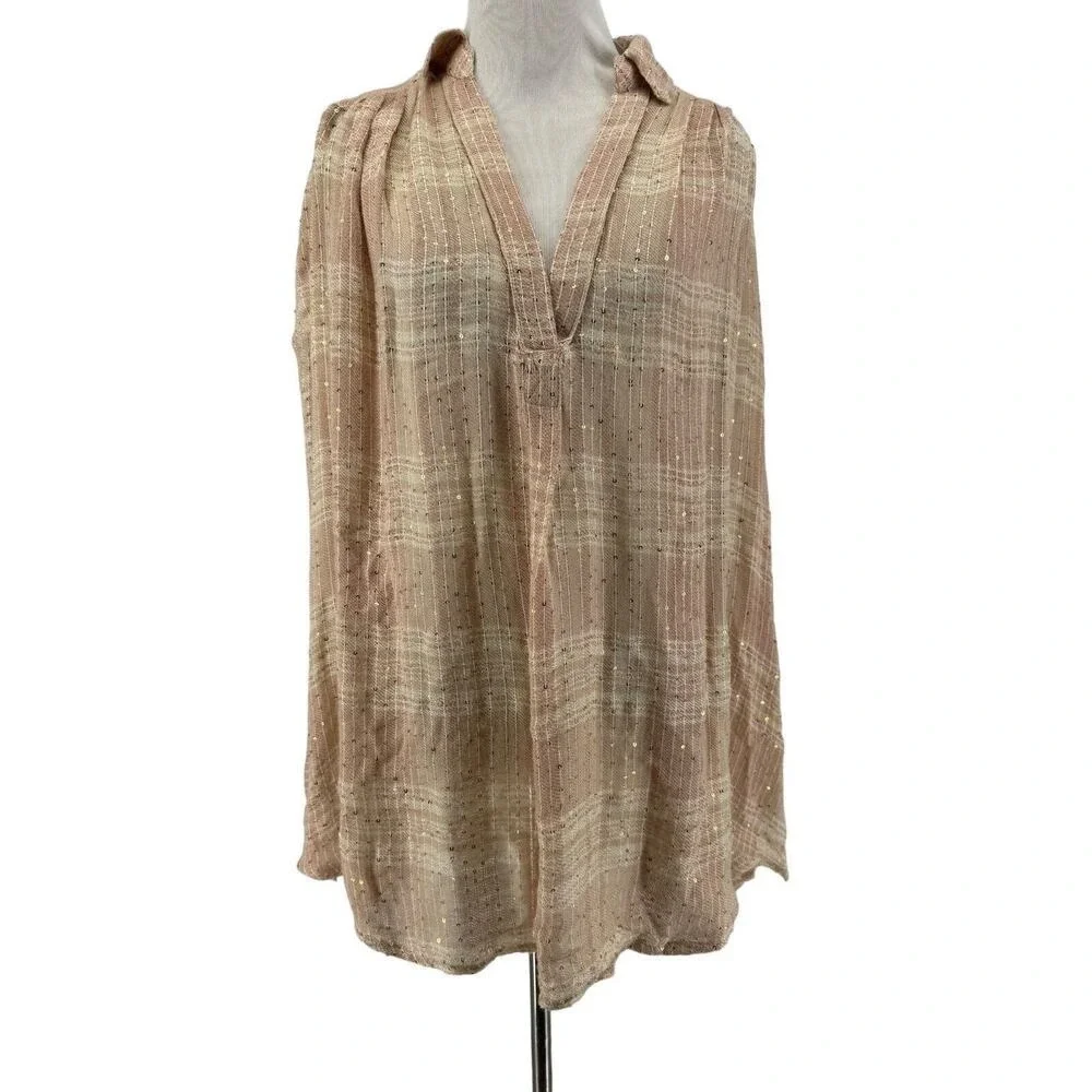 Free People Women's Beige Fearless Love Bell Sleeve Shirt Size Small NEW